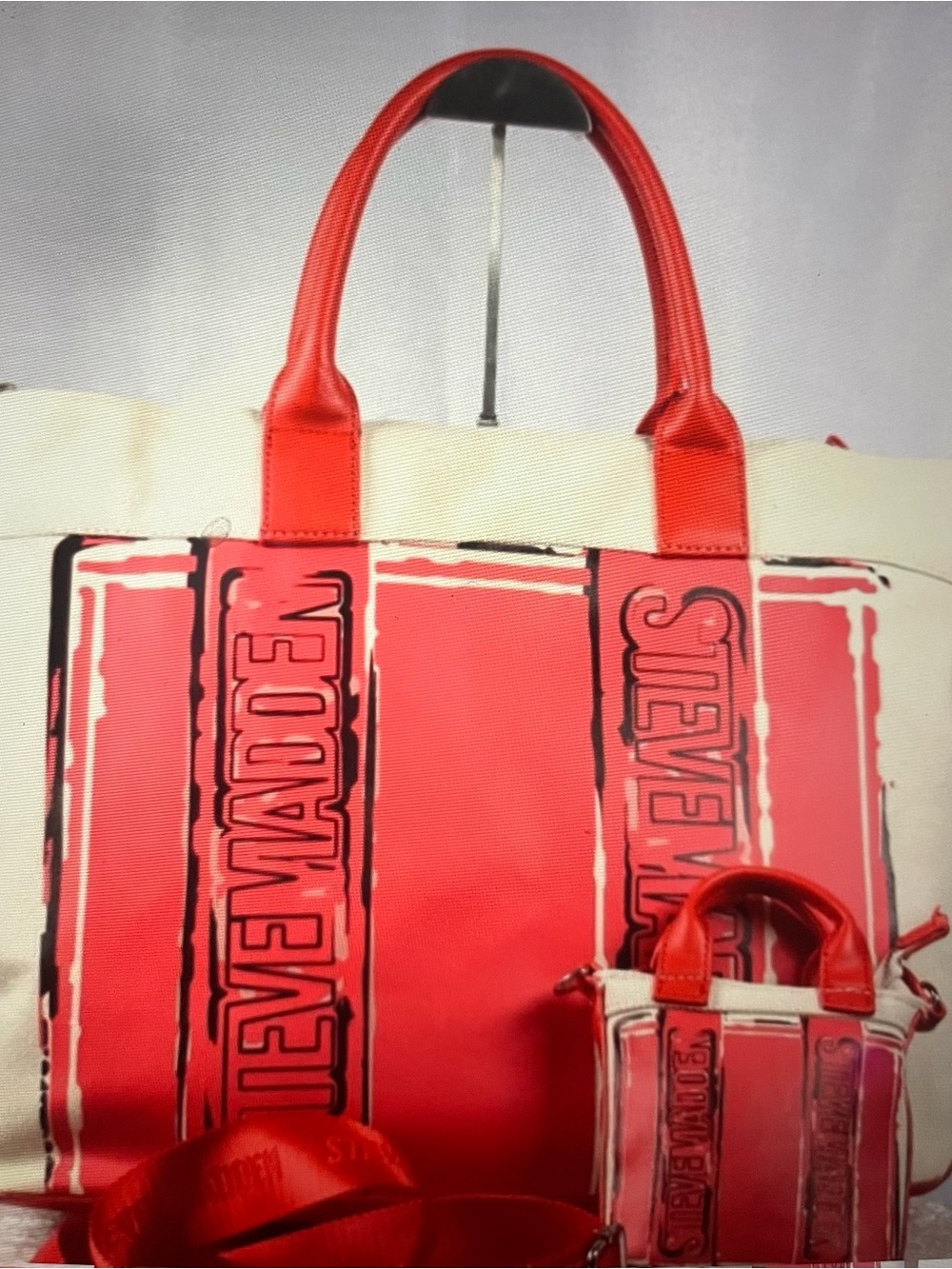 NWT Steve Madden Red Canvas Tote with Top Handles